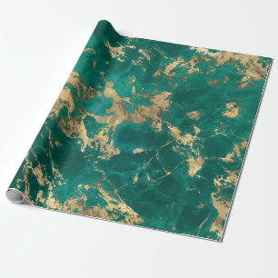 Elegante Donker Blauwgroen Groen Goud Marmeren Ker Cadeaupapier
