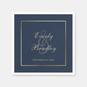 Elegante donker marineblauwe gouden rand script servet