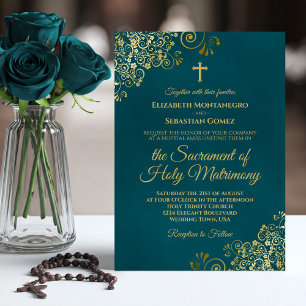 Elegante donker turquoise & gouden moderne katholi kaart