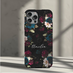 Elegante donker turquoise rode bloemige bloei mono iPhone 11 pro hoesje