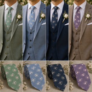 Elegante donkerblauwe ditsy bloemen stropdas