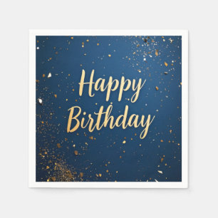 Elegante donkerblauwe en faux gouden verjaardag servet