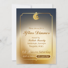 Elegante donkerblauwe en gouden Iftar-feestuitnodi Kaart