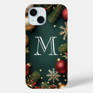Elegante donkerblauwe kerstmonogram Case-Mate iP
