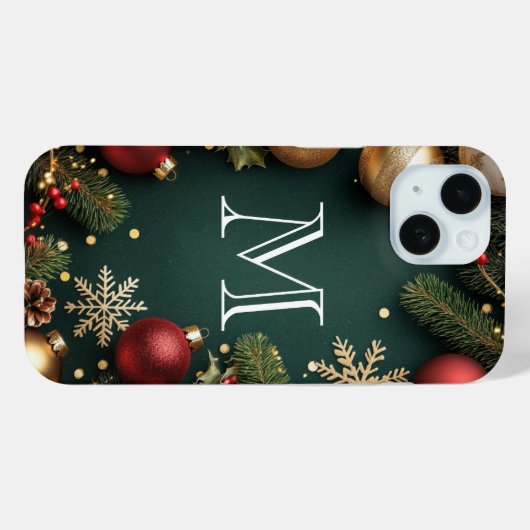 Elegante donkerblauwe kerstmonogram Hoesje-Mate iP Case-Mate iPhone Case (Achterkant (horizontaal))