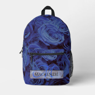 Elegante donkerblauwe rozen blauw bloemblauw bedrukte rugzak