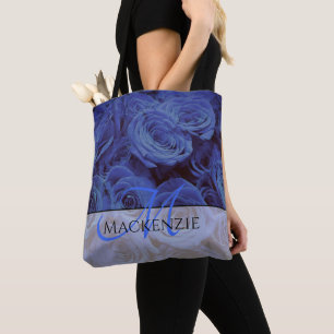 Elegante donkerblauwe rozen blauw bloemblauw draagtas