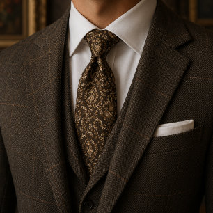 Elegante donkerbruine en gouden koninklijke wapen stropdas