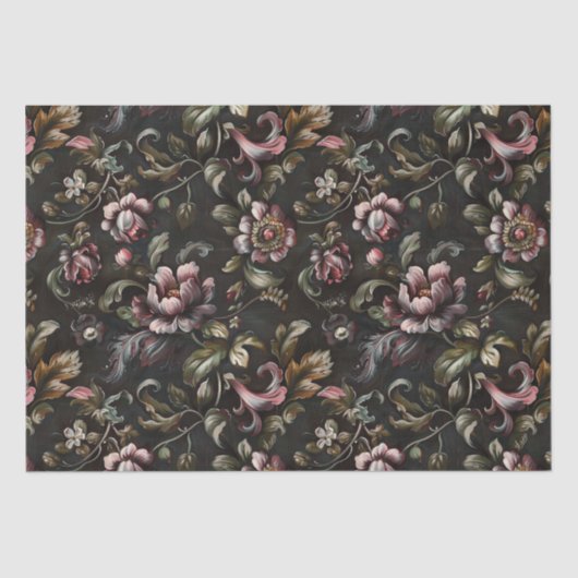 Elegante donkere barokke schilderij bloemen Decoup Tissuepapier (Voorkant)