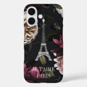 Elegante donkere bloemen Parijs Eiffeltoren Case-Mate iPhone Case (Achterkant)