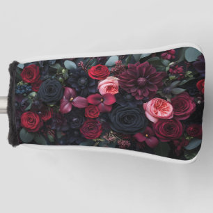 Elegante donkere bloemschikking met rozen golfheadcover