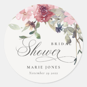 Elegante Donkere Blush Roze Bloemige Bruiloftsdouc Ronde Sticker