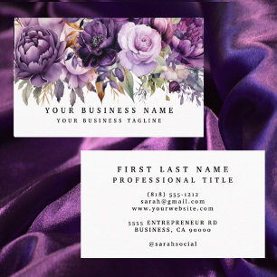 Elegante donkere dieppaarse bloemen visitekaartjes