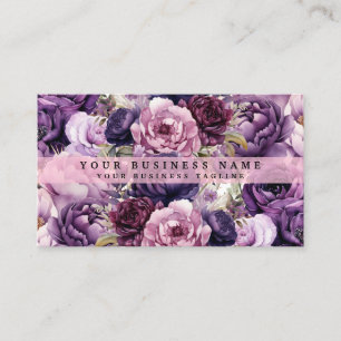 Elegante donkere dieppaarse bloemen visitekaartjes