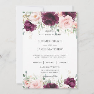 Elegante donkere framboos blush roze bloemenbruilo kaart