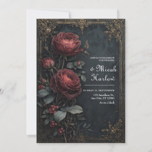 Elegante Donkere Gotische Bourgogne Roze Bloemige Kaart