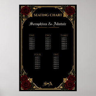 Elegante Donkere Gotische Trouwzaalstoelindeling Poster