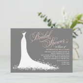 Elegante donkere grijsroze trouwjurk bruidsuitnodi kaart (Staand voorkant)