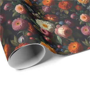 Elegante donkere humeurige bloemen cadeaupapier