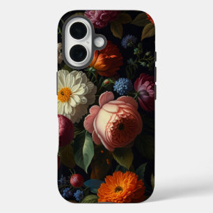 Elegante donkere humeurige bloemen iPhone 16 hoesje