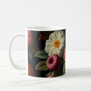 Elegante donkere humeurige  bloemen koffiemok