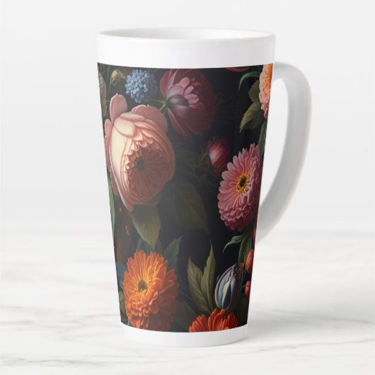 Elegante donkere humeurige bloemen latte mok (Rechterhoek)