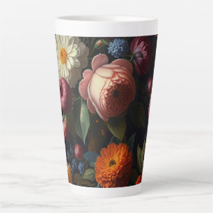 Elegante donkere humeurige  bloemen latte mok
