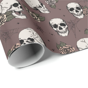 Elegante donkere pruim gotische schedels Halloween Cadeaupapier