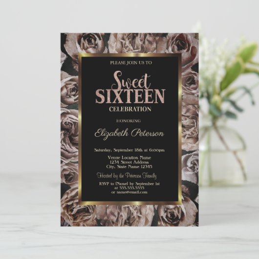 Elegante donkere Rozen zwart zoet 16 Kaart (Staand voorkant)