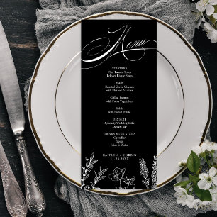 Elegante donkere wilde bloem menukaart programma