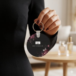 Elegante Donkere Zwarte Romantische Roos Bloemende Sleutelhanger