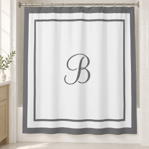 Elegante donkergrijze rand script monogramletter douchegordijn