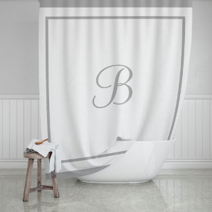Elegante donkergrijze rand script monogramletter douchegordijn