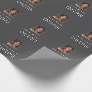 Elegante donkergrijze witte foto scriptnaam cadeaupapier