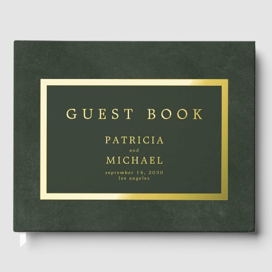 Elegante donkergroen gouden folie typografie bruil gastenboek (Voorkant)