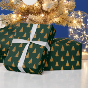 Elegante donkergroene gouden glitter kerstbomen cadeaupapier