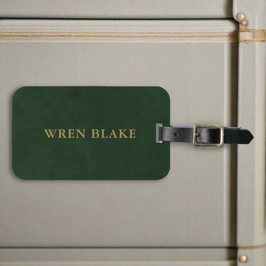 Elegante donkergroene leer & gouden script reizen bagagelabel