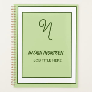 Elegante donkergroene rand script monogram planner