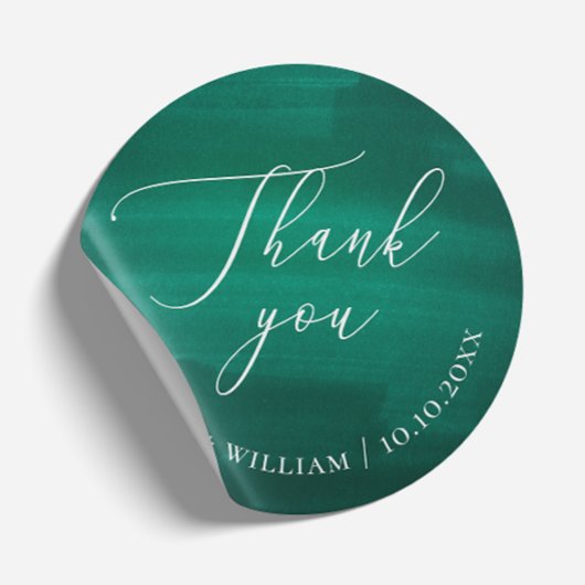 Elegante donkergroene smaragdgroene script bruilof ronde sticker