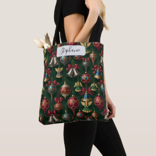 Elegante donkergroene traditionele kerstbal gepers draagtas