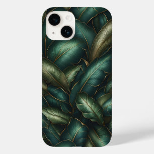 Elegante donkergroene tropische bladeren en gouden Case-Mate iPhone 14 hoesje