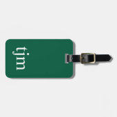Elegante donkergroene witte bold monogram QR-code Bagagelabel (Voorkant horizontaal)
