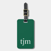 Elegante donkergroene witte bold monogram QR-code Bagagelabel (Voorkant verticaal)