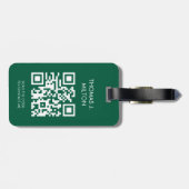 Elegante donkergroene witte bold monogram QR-code Bagagelabel (Achterkant horizontaal)