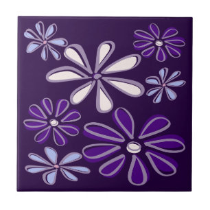 Elegante donkerpaarsblauwe bloem Doodle Tegeltje