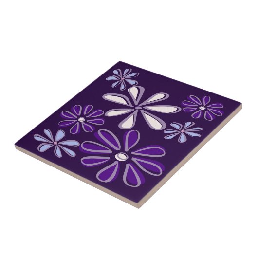 Elegante donkerpaarsblauwe bloem Doodle Tegeltje (Zijkant)