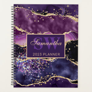 Elegante donkerpaarse & gouden glinsterende agaat planner