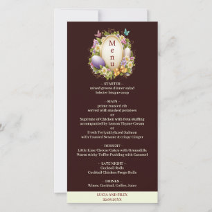 Elegante donkerrode Pasen Bos Bruiloft Menu 