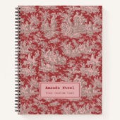 Elegante  donkerrode toile de jouy notitieboek (Voorkant)
