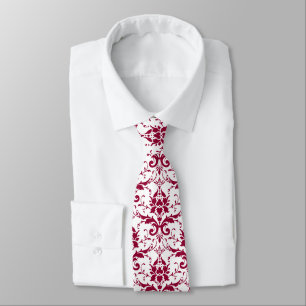 Elegante donkerrood-roze damast op wit stropdas
